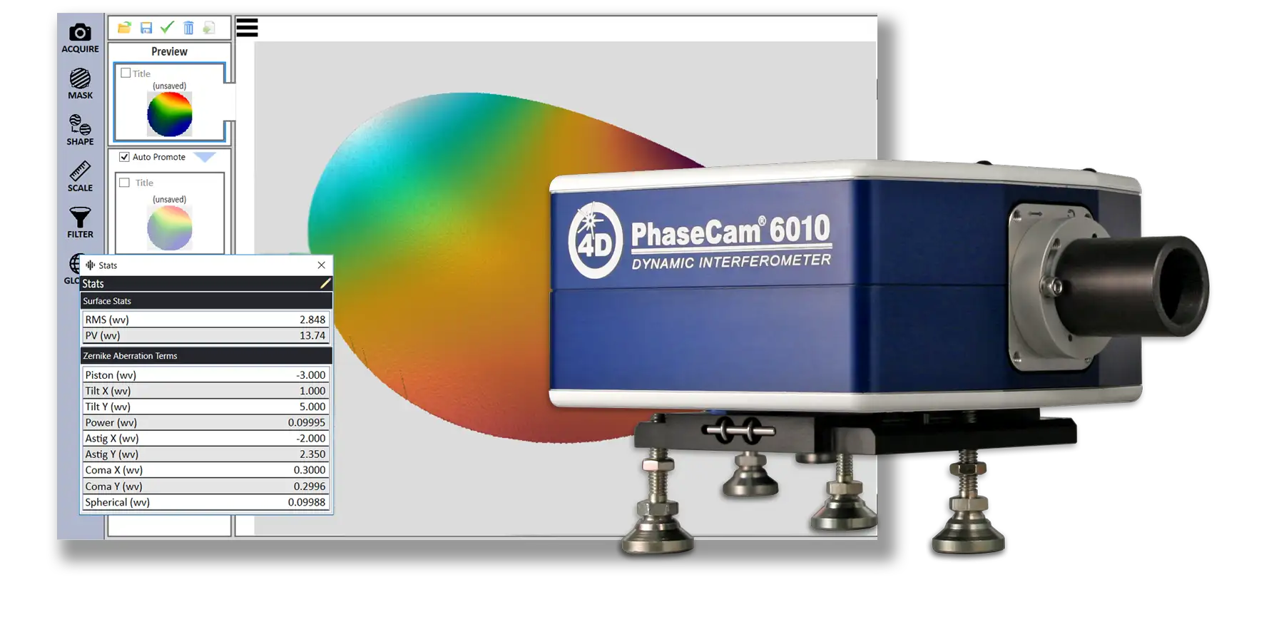 Laser Interferometer - 4D Technology PhaseCam 6010 Compact Twyman-Green Laser Interferometer